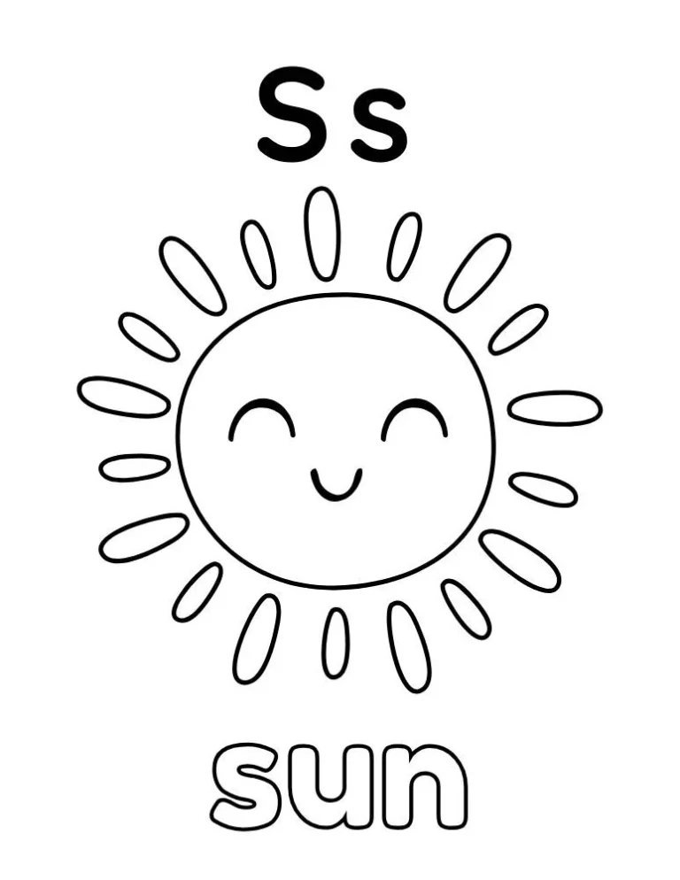Letter S Sun Coloring Page