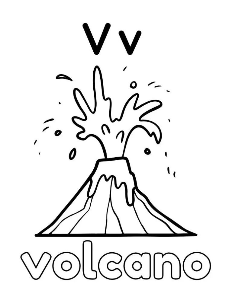 Letter V: Volcano Coloring Page